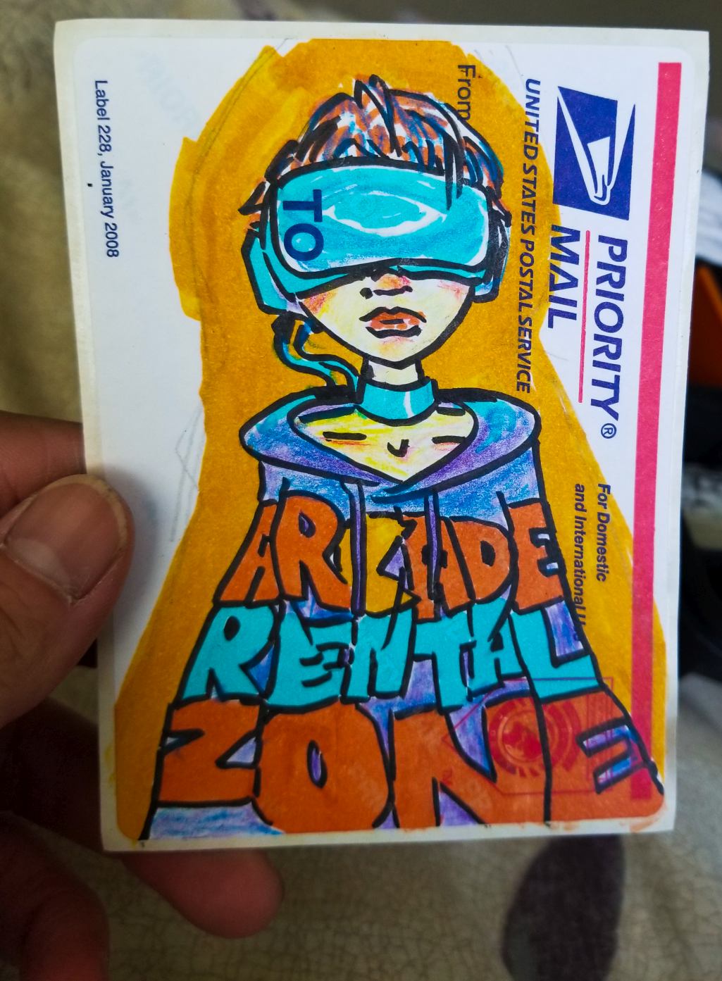 arcade rental zone VR girl on mailing label