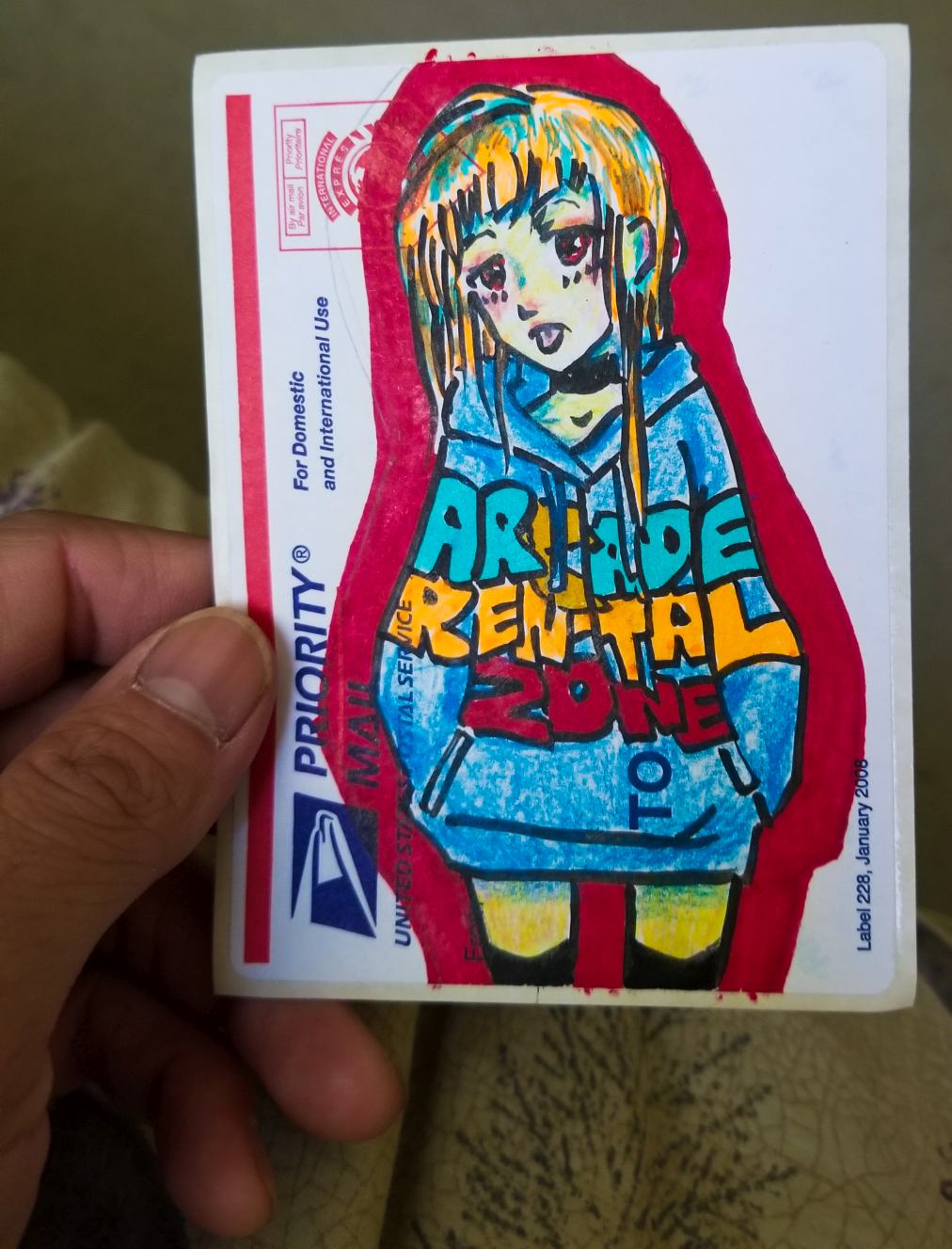 signature arcade rental zone girl on mailing label