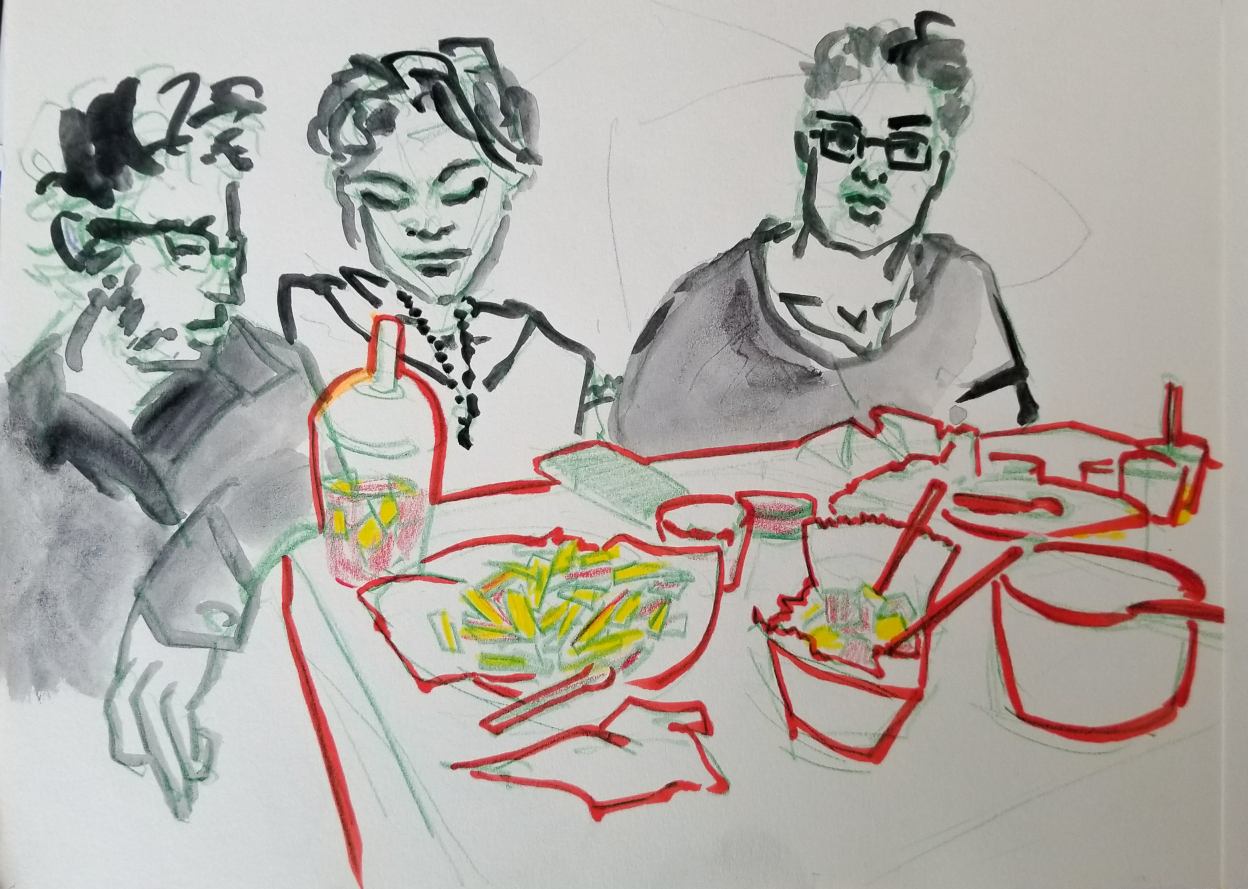 a drawing of three friends