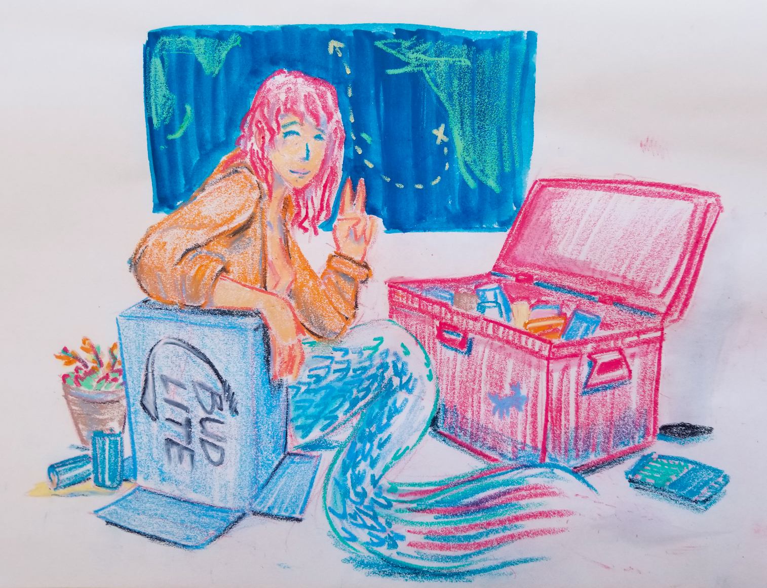 a mermaid and her snacks