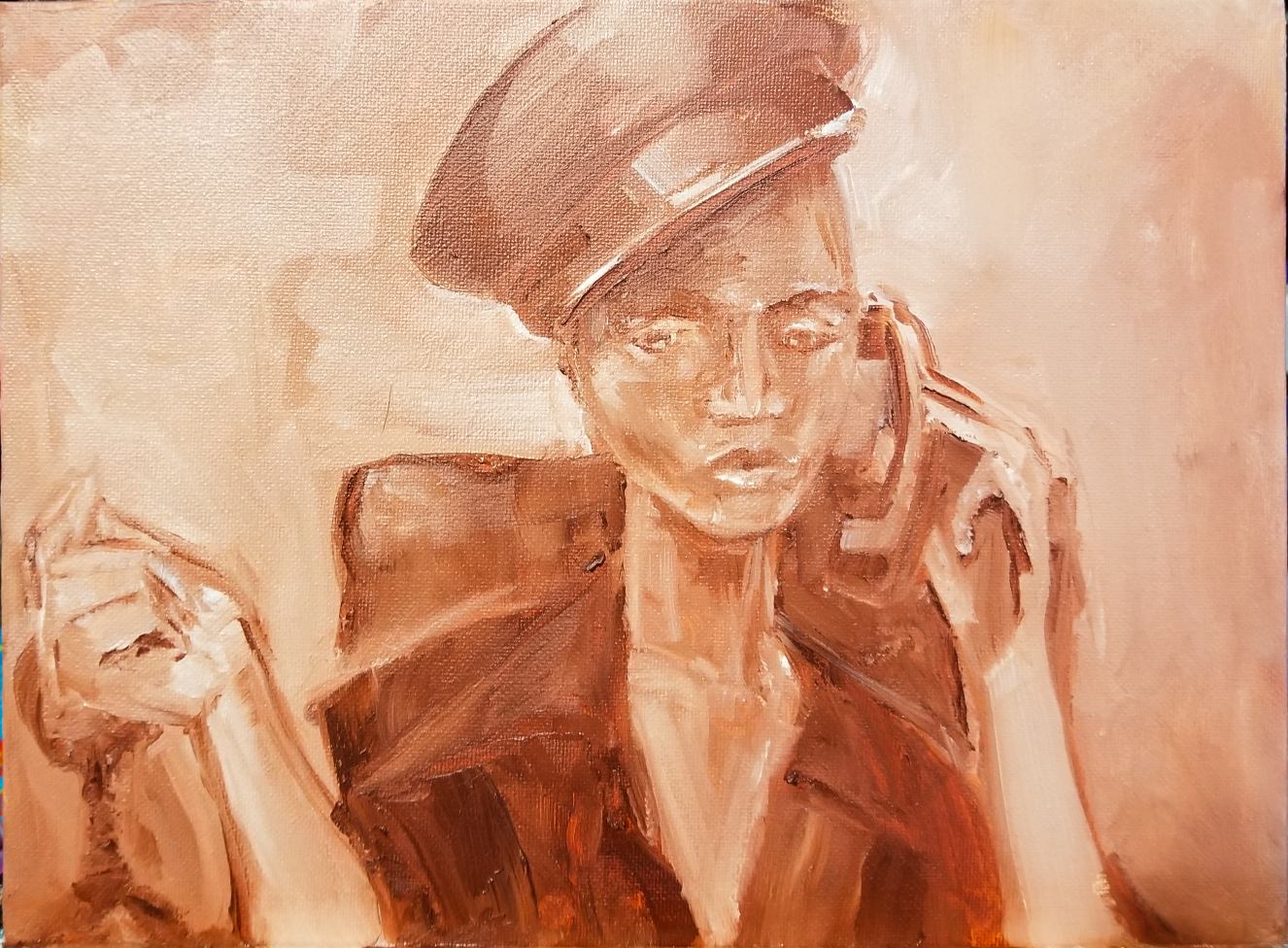 my wife as the silent cop, oil on canvas board